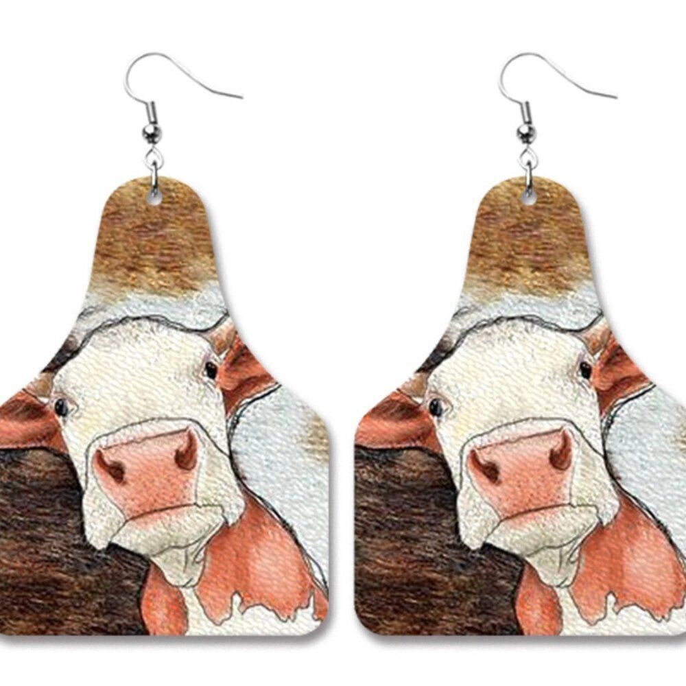 3For$20 Cute Cow Tag Retro Leather Earrings